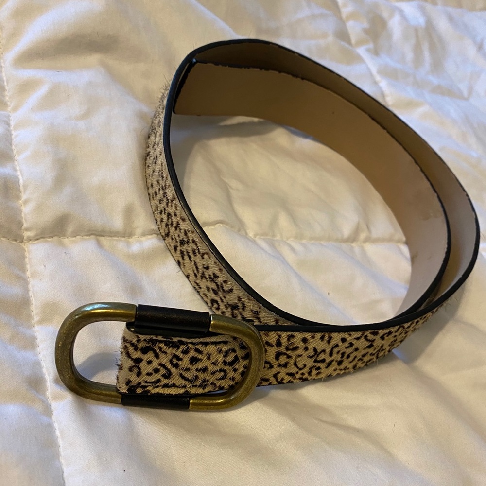 Gap genuine leather calf hair belt leopard print